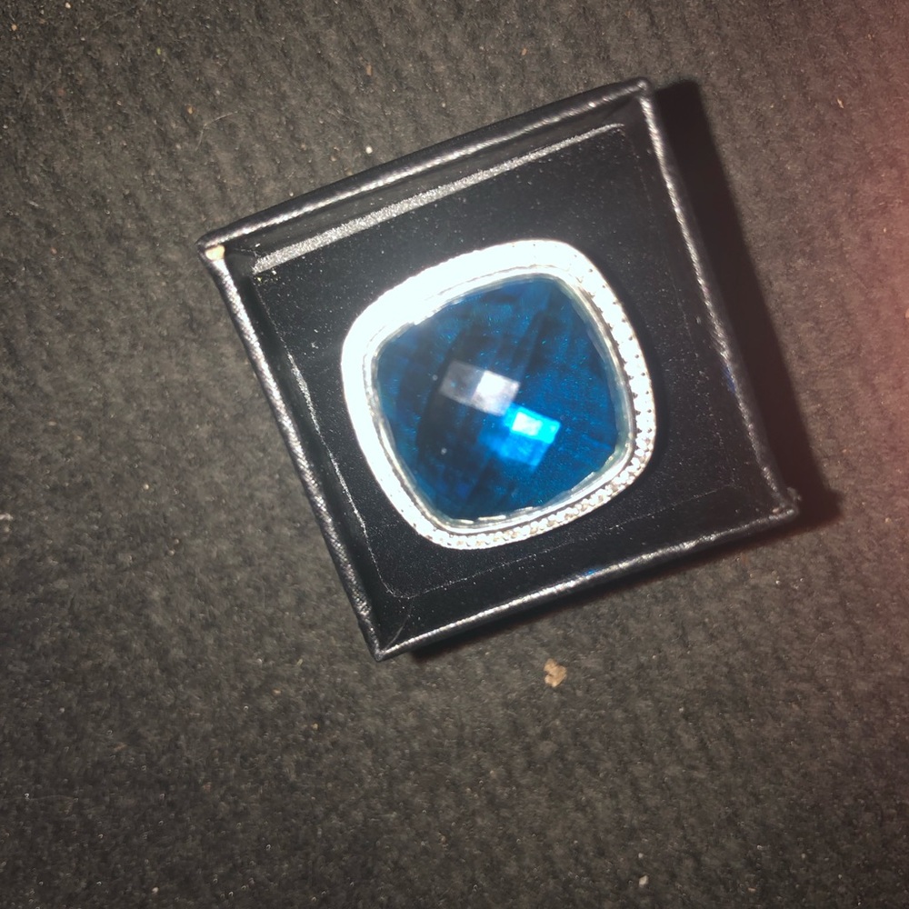 David Yurman Sterling Silver 20mm Blue Topaz Albion Ring With Diamond Size 6.5